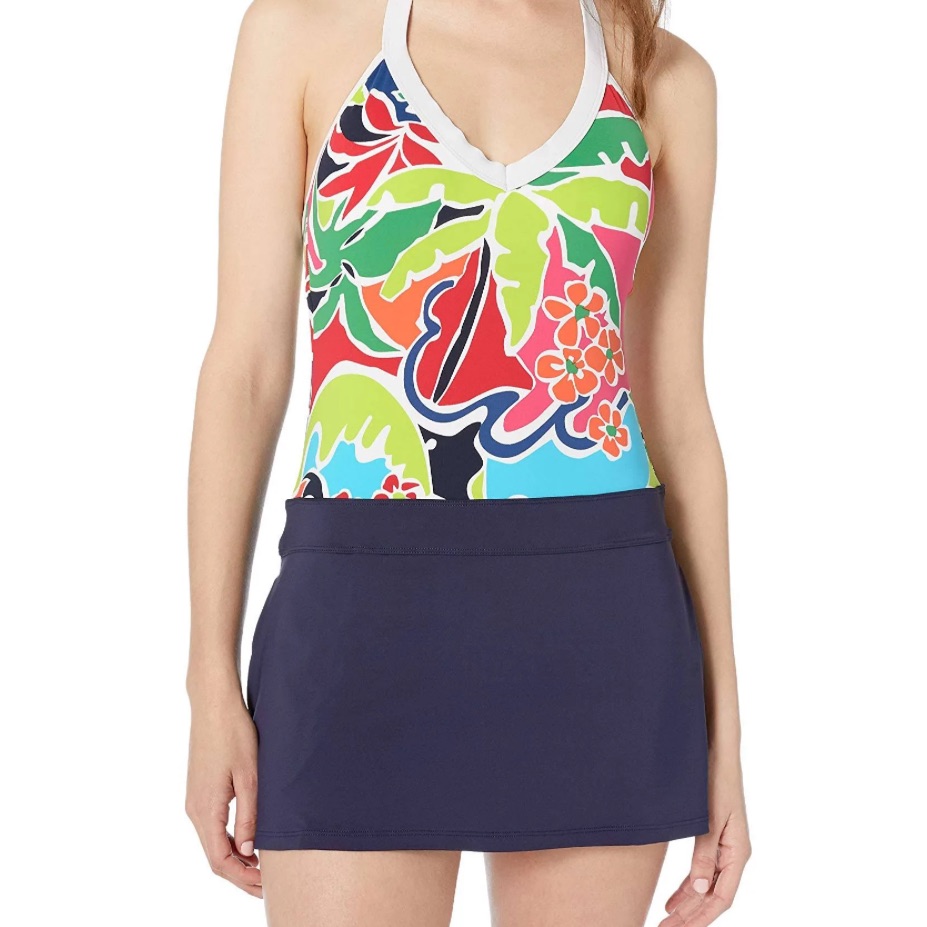 Nautica Swimdress. Size M Halter Flattering One Piece, Skirt Bottom Swimsuit Nwt